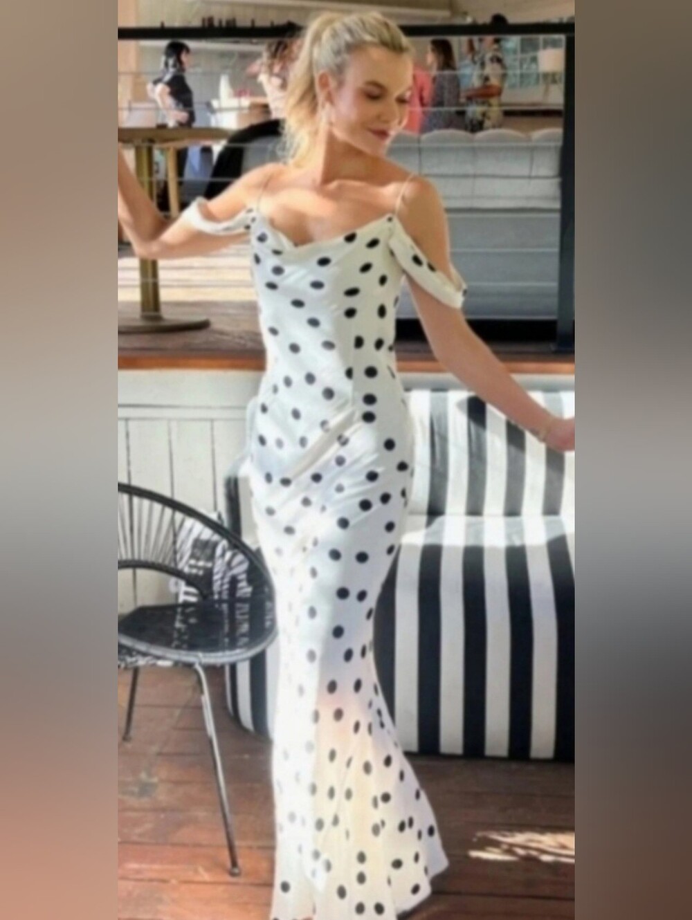 Rat & Boa White Maxi Dress with Black Polka Dots